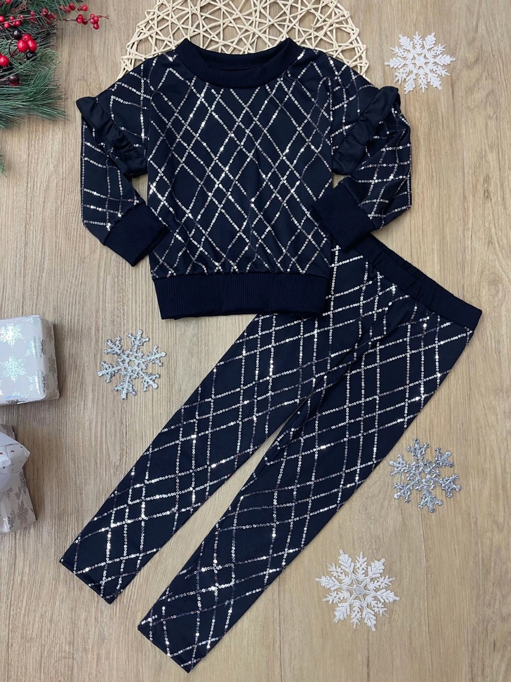 Winter Glam Sequin Ruffle Top and Legging Set ❄️